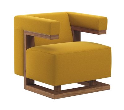 Gropius F51 Sessel im Bauhaus Stil, Reedition von Tecta, Hallingdal 130 in Gelb, Eichegestell.